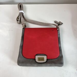 Liz Soto Amy Cross Body Handbag Vegan Leather Color Block Gray Red Zip