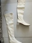 Stuart Weitzman Boots Womens SIZE 8 White Leather Knee High Boots Clear Heels