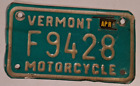 1980s Vermont Motorcycle License Plate  # F9428 ---- NO RESERVE AUCTION ---