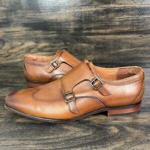 Florsheim Wingtip Double Monk Strap Brown Textured Leather Dress Shoes 10.5 D