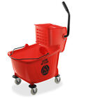 Commercial Mop Bucket & Side Press Wringer - 33 Quart Red