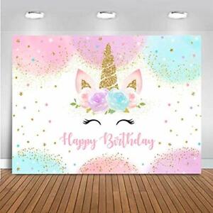 Rainbow Unicorn Backdrop Happy Birthday Party Decorations Banner for Girls 5x3ft