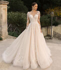 New A-Line Long Sleeves Wedding Dresses Lace Appliques Tulle Bridal Gown Custom