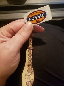 Fossil Watch Women 22mm Gold Tone Date Leather Cuff Band New Battery