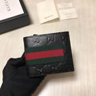 Gucci Black Leather Men's Red and Green Web Bifold Wallet