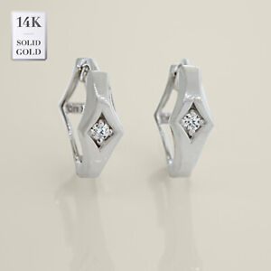 14K Real Solid Gold Diamond Rhombus Hoop Earrings Lobe Conch Huggie Hoop Clicker