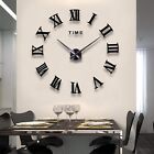 Large 3D DIY Wall Clock Giant Roman Numerals Clock Frameless Mirror Wall Clock