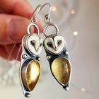 Vintage Owl Design Synthetic Gems Inlaid Dangle Earrings Bohemian Party Jewelry