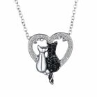 Fashion Couple Crystal White/Black Cat Heart Pendant Necklace Women Jewelry Gift
