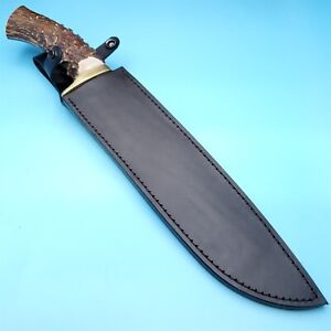 Fixed Blade Knife Sheath Black Leather Bowie Belt Pouch 15.5