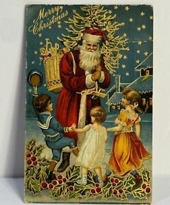 Antique Santa Claus Postcard Holiday Christmas St Nick Vintage Children