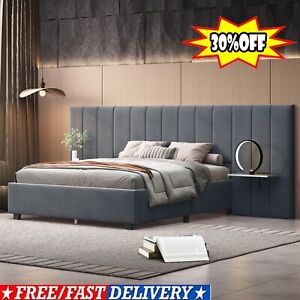 New ListingQueen Upholstered Platform Bed with Big Headboard, Bedroom Furniture,Velvet Gray