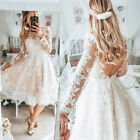 New Long Sleeve Lace Appliques Wedding Dresses Backless Short Bridal Gown Custom