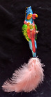 Vtg Parrot Bird Christmas Ornament Mercury Glass Holding Drink Real FEATHER Trim