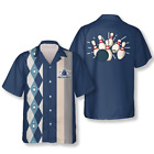 Blue Argyle 1950s Custom Bowling 3D Hawaiian Shirt Size S-5XL