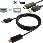 10FT Display Port to HDMI Cable Cord DP to HDMI Cable Adapter Gold Plated HD US