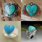 Vintage Style Turquoise Heart Ring Women Party Silver Plated Jewelry Size 6-10