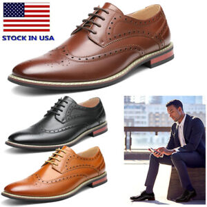 Men's Dress Shoes Formal Oxford Wingtip Lace Up PU Upper Shoes w/ Wide Size