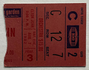 Elton John Original Used Concert Ticket Madison Square Garden New York 7th Aug 1