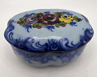 Vestal Alcobaca Portugal Vintage Pottery Hand Painted Blue #337 Trinket Box