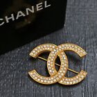 CHANEL Gold Plated CC Logos Rhinestone Vintage Pin Brooch #9222a Rise-on