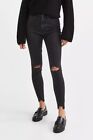 H&M LADIES BLACK GREY RIPPED HIGH WAISTED STRETCH SKINNY ANKLE JEANS SIZE 14 NEW