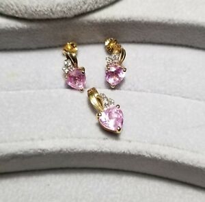 Kay jewelers  yellow gold/sterling silver pink cz Pendant Necklace Earrings set