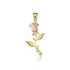 10K Solid Yellow Rose Gold Rose Pendant - Flower Dia Cut Necklace Charm