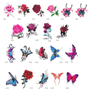 Women Girl Temporary Tattoos 20 Sheets Rose Flower Butterfly Fake Body Stickers