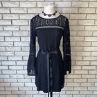 Xhilaration Black Lace Lined Shift Dress W/Bell Selleves & Necklace Sz Med Goth