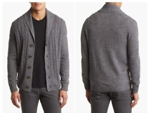 Canali Men's Grey Shawl Collar Cable Stitch Wool Cardigan Size 58 EU