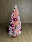 Vintage Christmas Bottle Brush Tree Flake Mica Flocked Pink Silver Ornament 11”