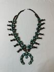 NAVAJO STERLING SILVER TURQUOISE SQUASH-BLOSSOM NECKLACE 28