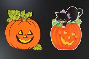 Cat Pumpkin Hallmark Die Cut Classroom Vtg Halloween Decoration Cute Honeycomb