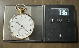 18K Solid Gold Pocket Watch, White Enamel Dial, 73.6 Grams Total Weight