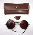 VINTAGE WWII Welsh Goggles Sunglasses Spectacles Old Steampunk Glasses LEATHER