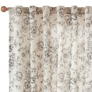 Linen Curtains Floral Curtains for Living Room Black Printed Curtains Rod Pocket