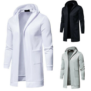 Men's Autumn&Winter Solid Long Sleeved Windbreaker Hooded Coats Jackets Cardigan
