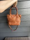 Fossil Leather Handbag Medium Sized Brown Purse Woven Texture Handles And Strap
