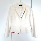 Akris Calderara White Cream Blazer Jacket Colorful Rainbow Stripe Trim Cotton 6
