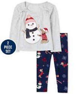 NWT~Toddler Girls Adorable Snowman And Dog Outfit Set - h/t lunar Size 4T