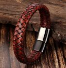 Men Women Vintage Brown Braided Genuine Leather Bracelet Wristband Bangle 6.5-9