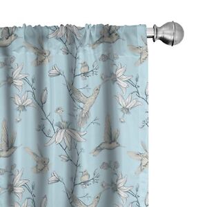 Bird Curtains, Composition of Flowers and Hummingbirds in Vintage Design Natu...