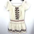 Tularosa Dress Womens Small Cream Beaded Embroidered Cottage Mini Southwest