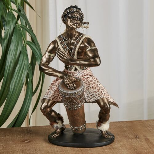 Jembe African Man Drum Player Table Sculpture Bronze