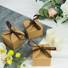 25 NATURAL Scalloped Edge Wedding FAVOR BOXES BROWN Ribbons Party Decorations