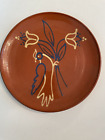 Signed Redware Plate Distlefink Stylized Bird Tulips - 9