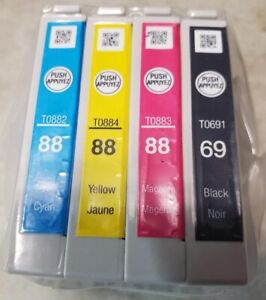 Set of 4 GENUINE Epson 69 Black and 88 Cyan Magenta Yellow Inkjets NO OUTER BOX