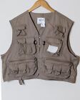 Vintage Ausable Fly Fishing Vest Adult XL Khaki Tan Pockets Zip 100% Cotton