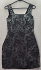 579 Mini Dress Women Size 3 Silver Metallic Floral Sleeveless Lined Lace Up Back